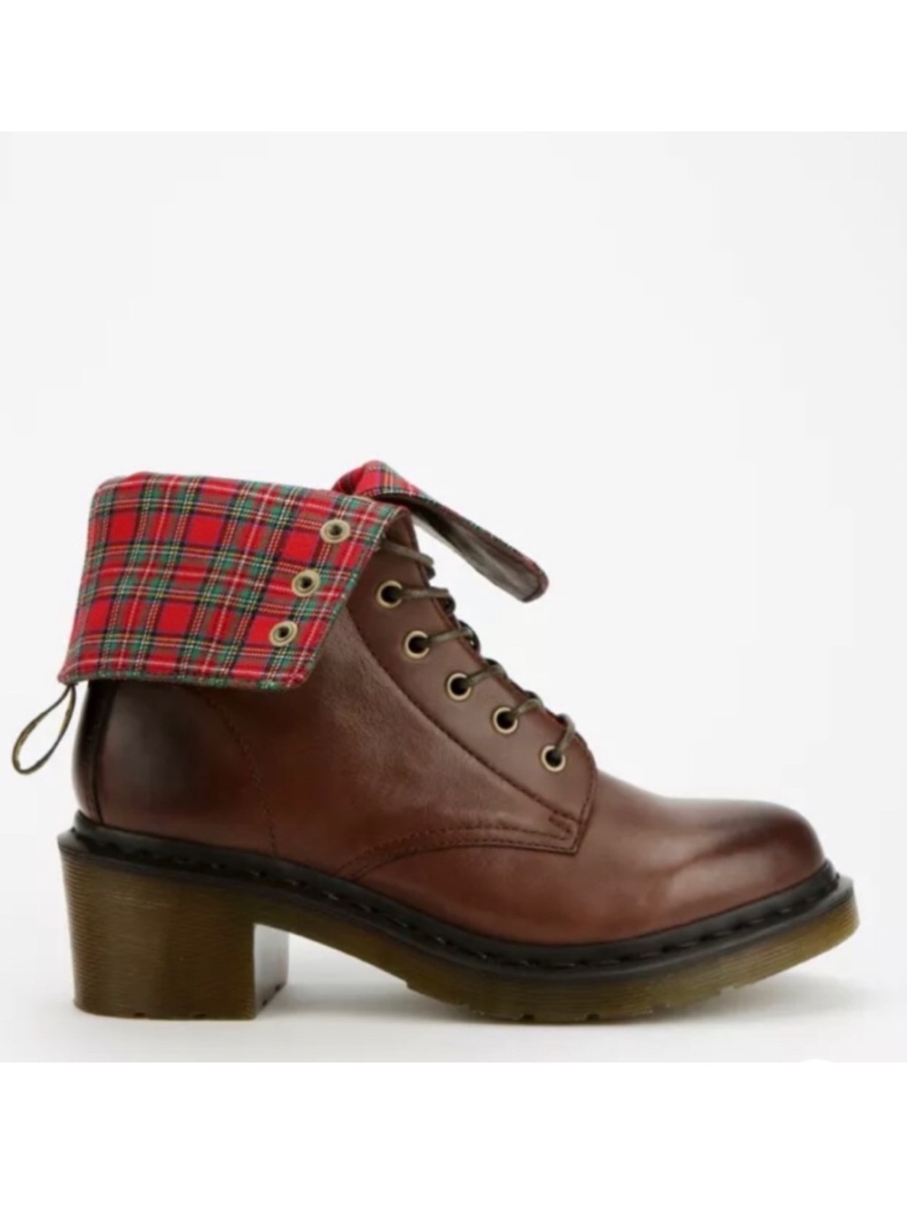 Dr. Martens Casey Tartan Plaid Lined Lace Up Combat Heeled Boot Brown Leather 9